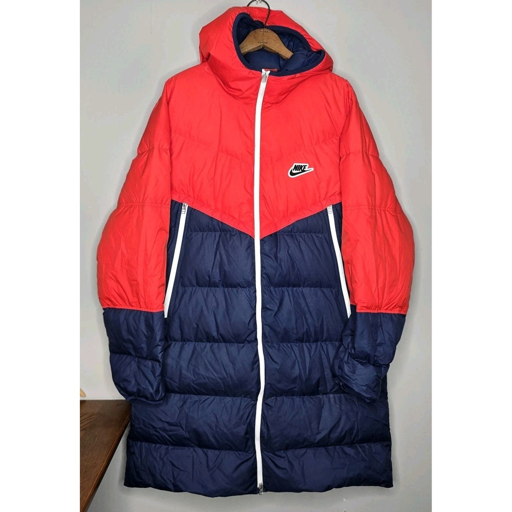 Nike Goose Down Fill Windrunner Storm Fit Parka Jacket Red Navy Men's Large Nike